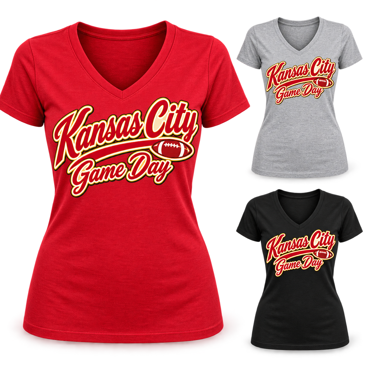 Kansas City Women's Game Day Script V-Neck T-Shirt — product thumbnail