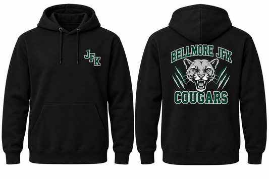 BELLMORE JFK COUGARS black hoodie front and back