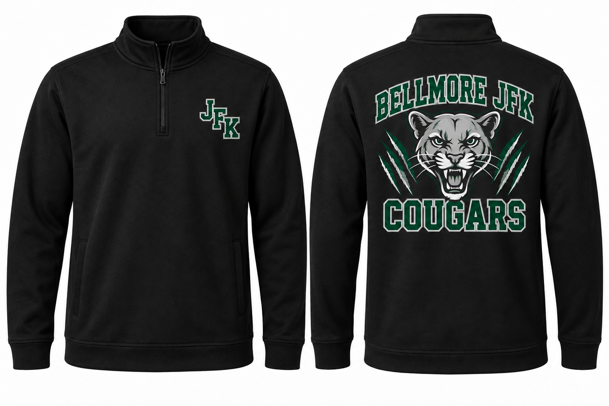 Kennedy Bellmore Varsity Quarter-Zip — Black front and back
