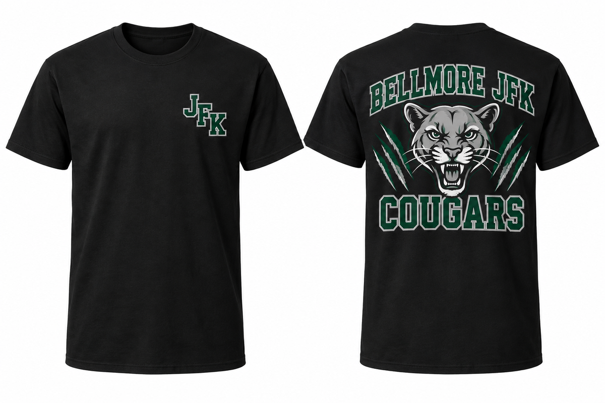 BELLMORE JFK COUGARS black tee front and back