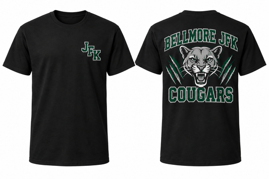 BELLMORE JFK COUGARS black tee front and back