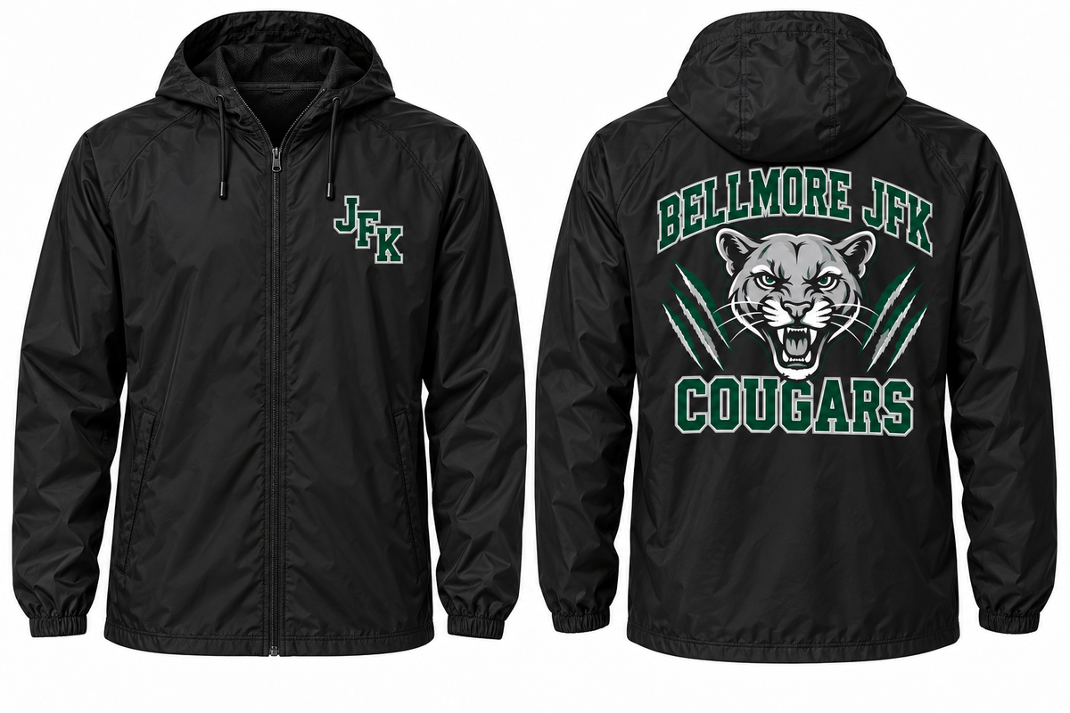 Kennedy Bellmore Varsity Windbreaker — Black front and back