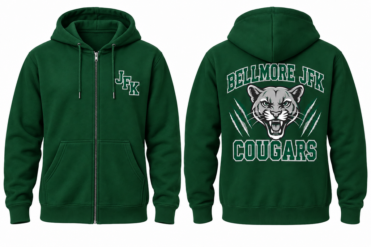 Kennedy Bellmore Varsity Zip-Up Hoodie in Forest Green