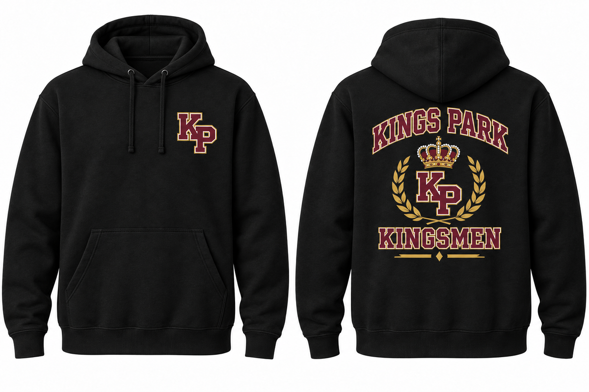 KINGS PARK KINGSMEN black hoodie front and back