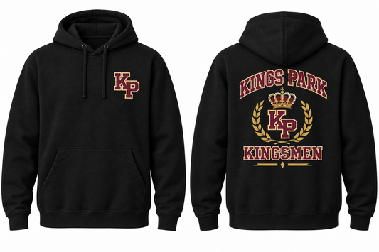 KINGS PARK KINGSMEN black hoodie front and back
