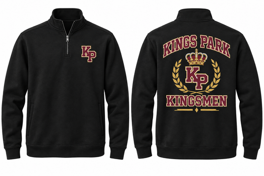 Kings Park Varsity Quarter-Zip — Black front and back