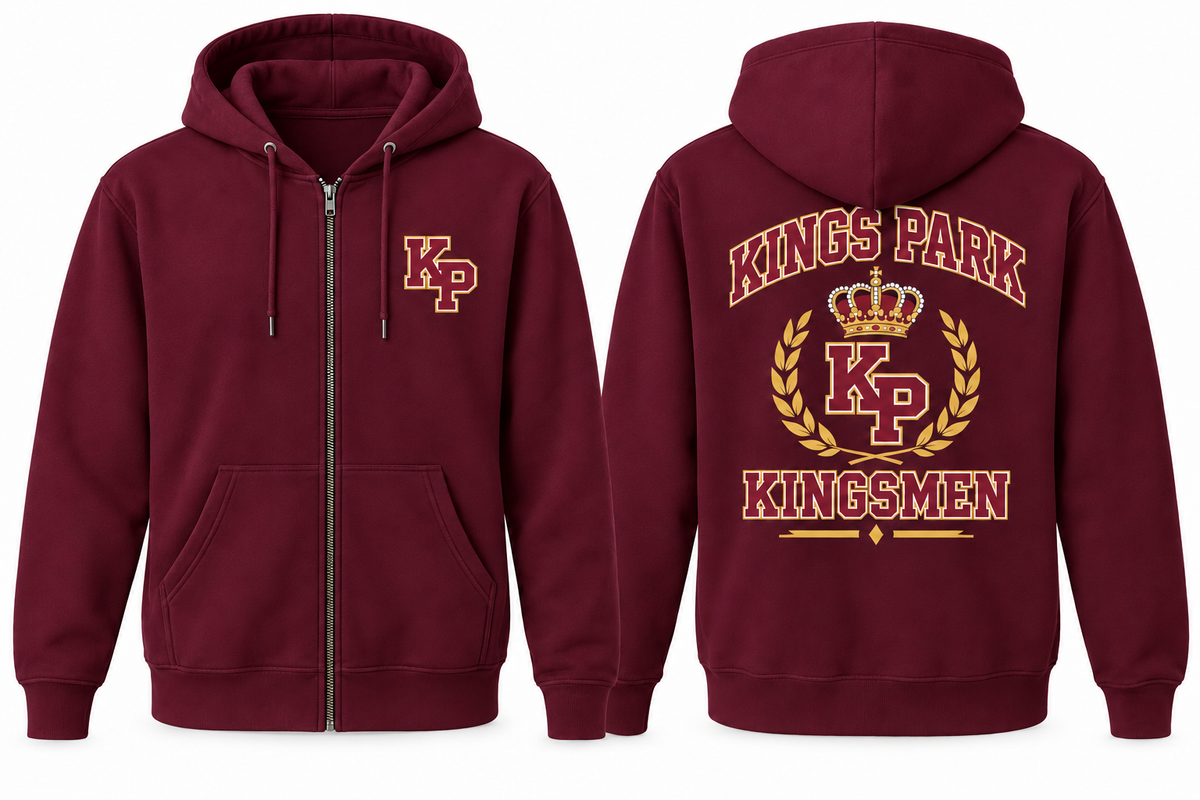 Kings Park Varsity Zip-Up Hoodie in Maroon