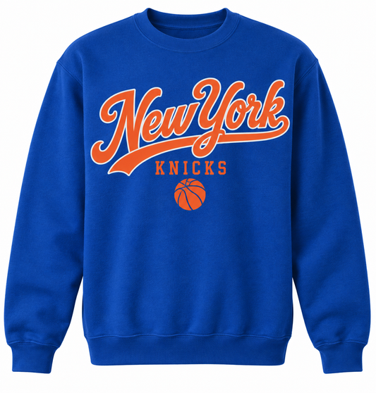 New York Knicks City Script Unisex Crewneck Sweatshirt in Royal Blue