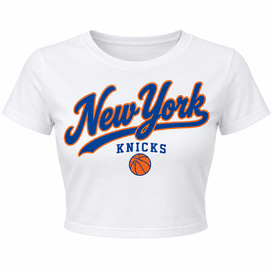 New York Knicks City Script Women's Cropped T-Shirt in White