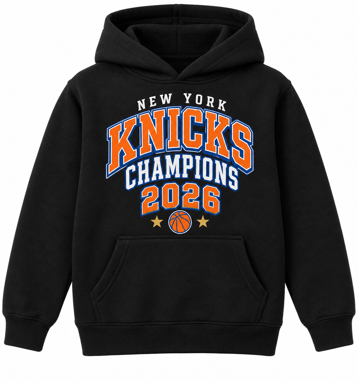 New York Knicks Champions 2026 Youth Pullover Hoodie in Black
