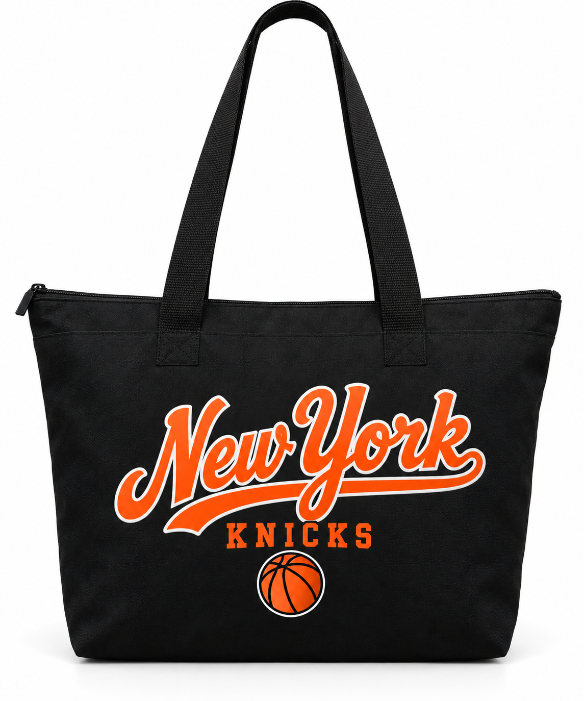 New York Knicks City Script Zip-Top Tote Bag in Black