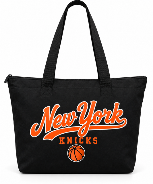 New York Knicks City Script Zip-Top Tote Bag in Black