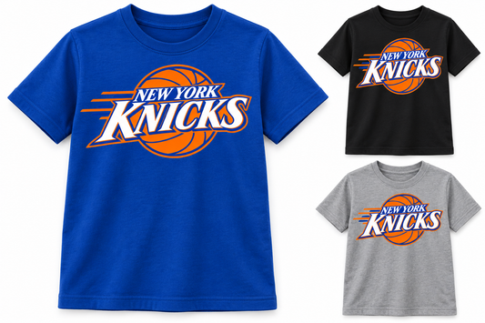 New York Knicks Fastbreak Court Youth T-Shirt in Royal Blue, Black, Heather Gray