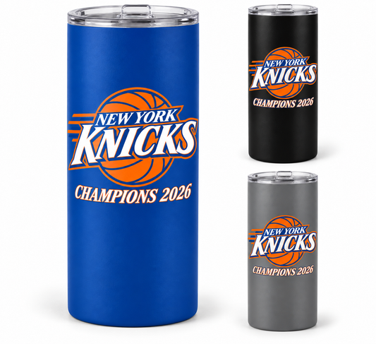 New York Knicks Champions 2026 20 oz Tumbler in Royal Blue, Black, Gray