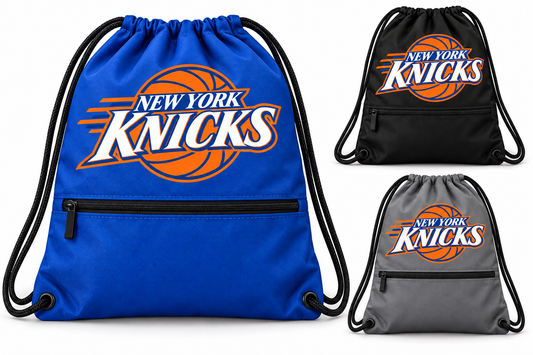 New York Knicks Fastbreak Court Zip-Pocket Drawstring Bag in Royal Blue, Black, Gray