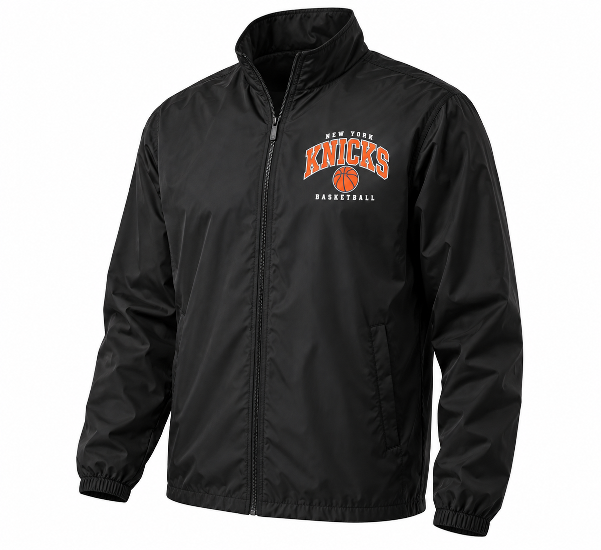 Black New York Knicks Varsity Court full-zip windbreaker, left-chest print