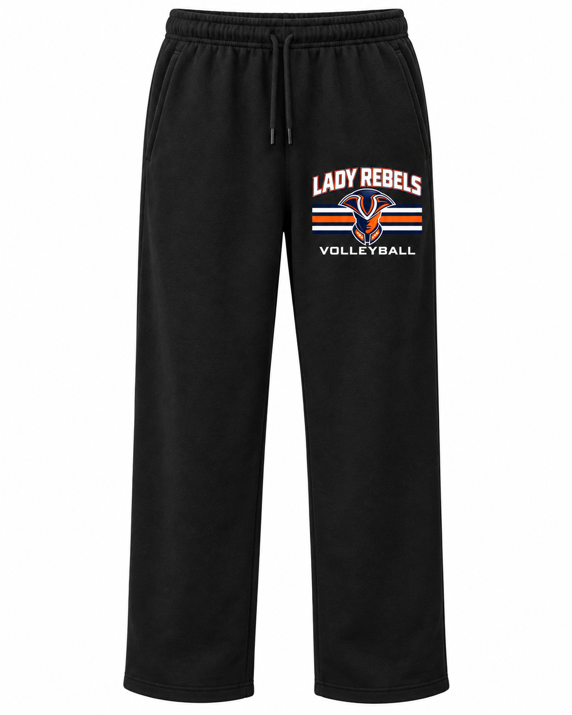Lady Rebels Volleyball Mascot Open-Bottom Sweatpants front design