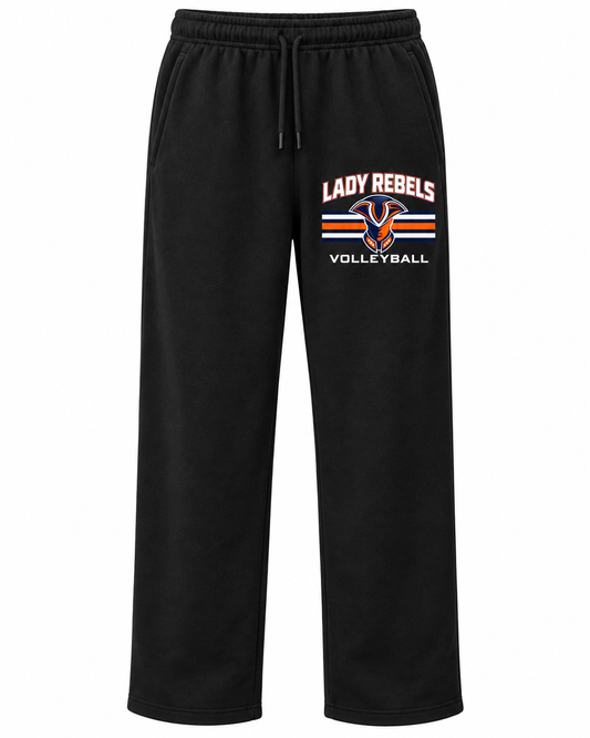 Lady Rebels Volleyball Mascot Open-Bottom Sweatpants front design