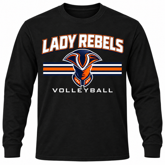 Lady Rebels Volleyball Mascot Long-Sleeve T-Shirt in Black