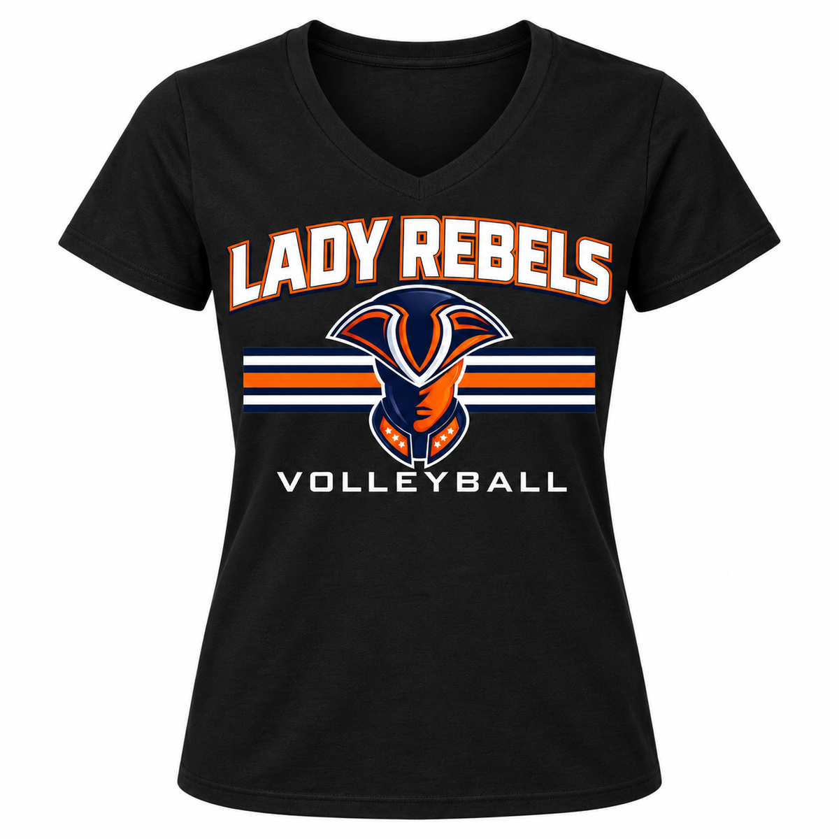 Lady Rebels Volleyball Mascot Women's V-Neck T-Shirt in Black