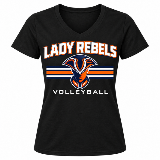 Lady Rebels Volleyball Mascot Women's V-Neck T-Shirt in Black