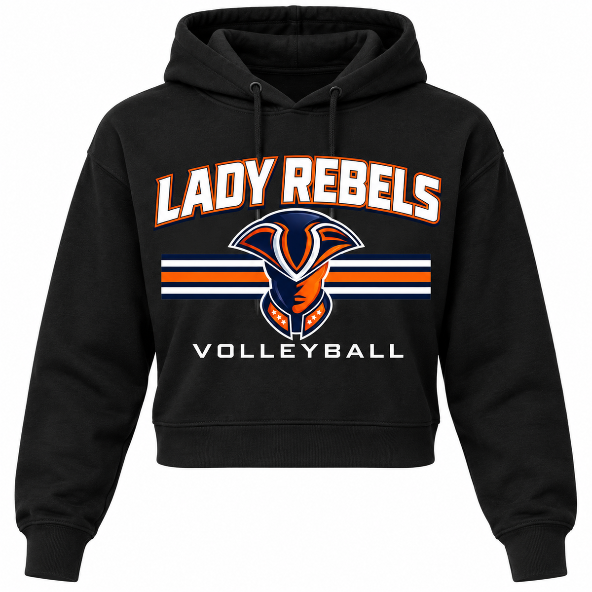 Lady Rebels Volleyball Mascot Women's Cropped Hoodie front design