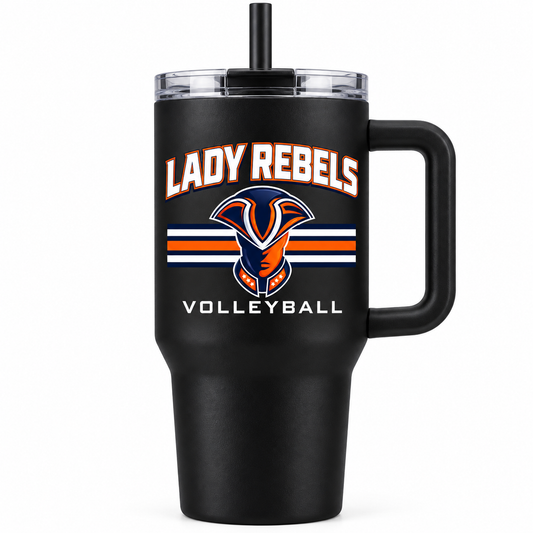 Lady Rebels Volleyball Mascot Handled Tumbler front design