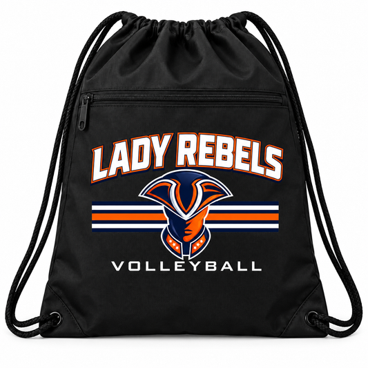 Lady Rebels Volleyball Mascot Zip-Pocket Drawstring Bag front design