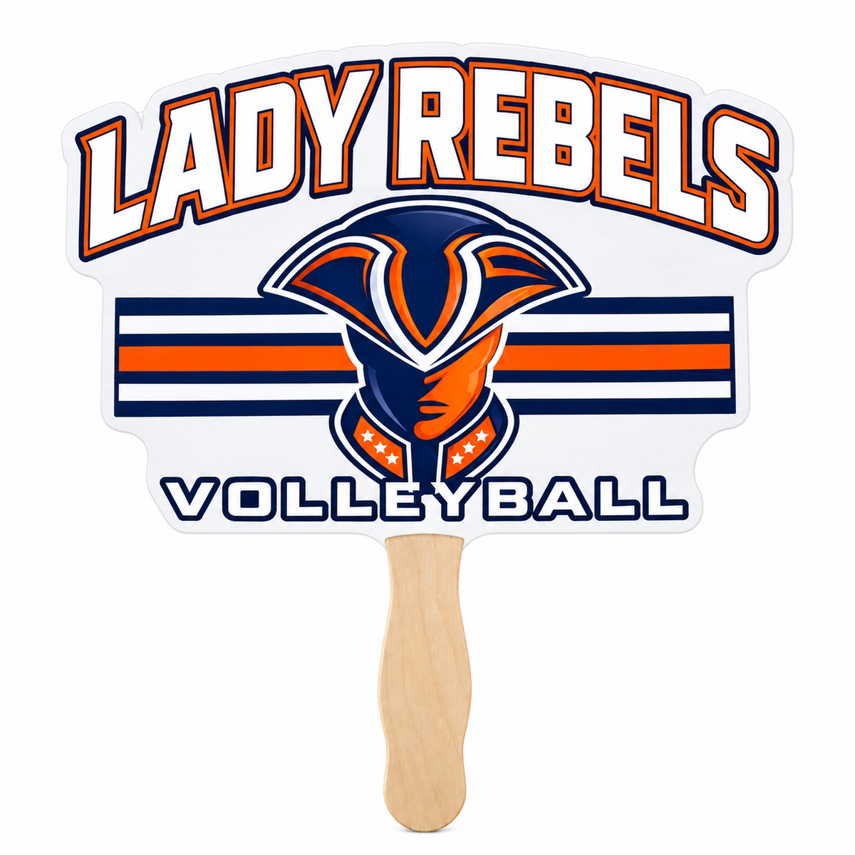 Lady Rebels Volleyball Mascot Handheld Spirit Fan front design