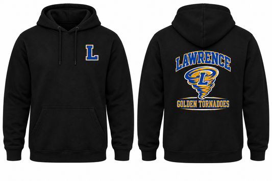 LAWRENCE GOLDEN TORNADOES black hoodie front and back