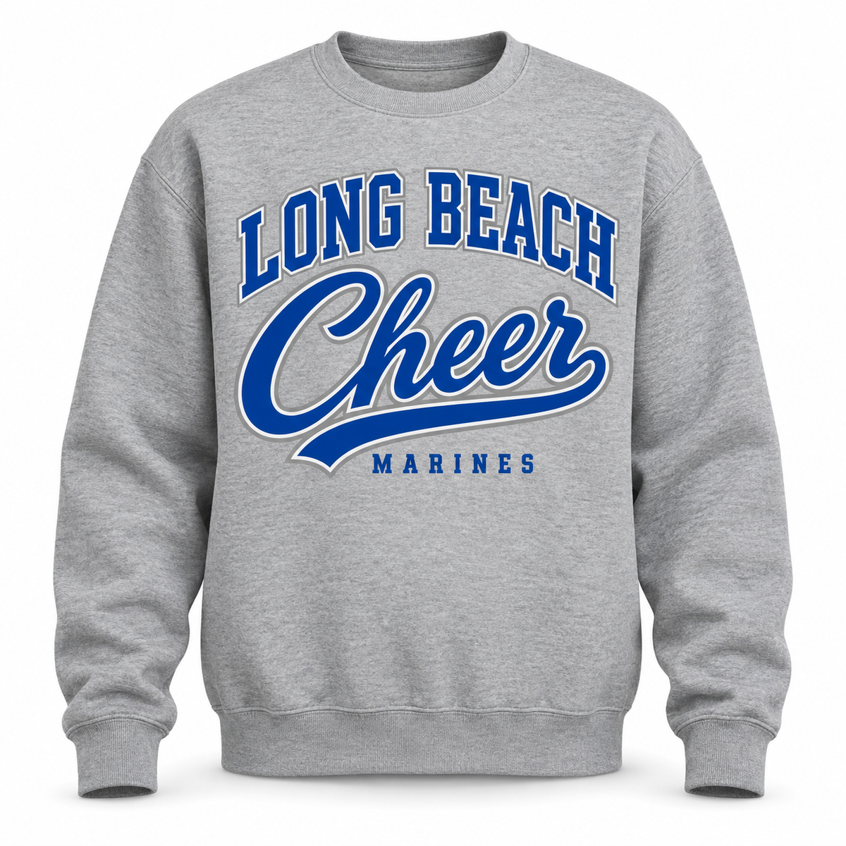 Long Beach Marines Cheer Script Crewneck in Heather Gray