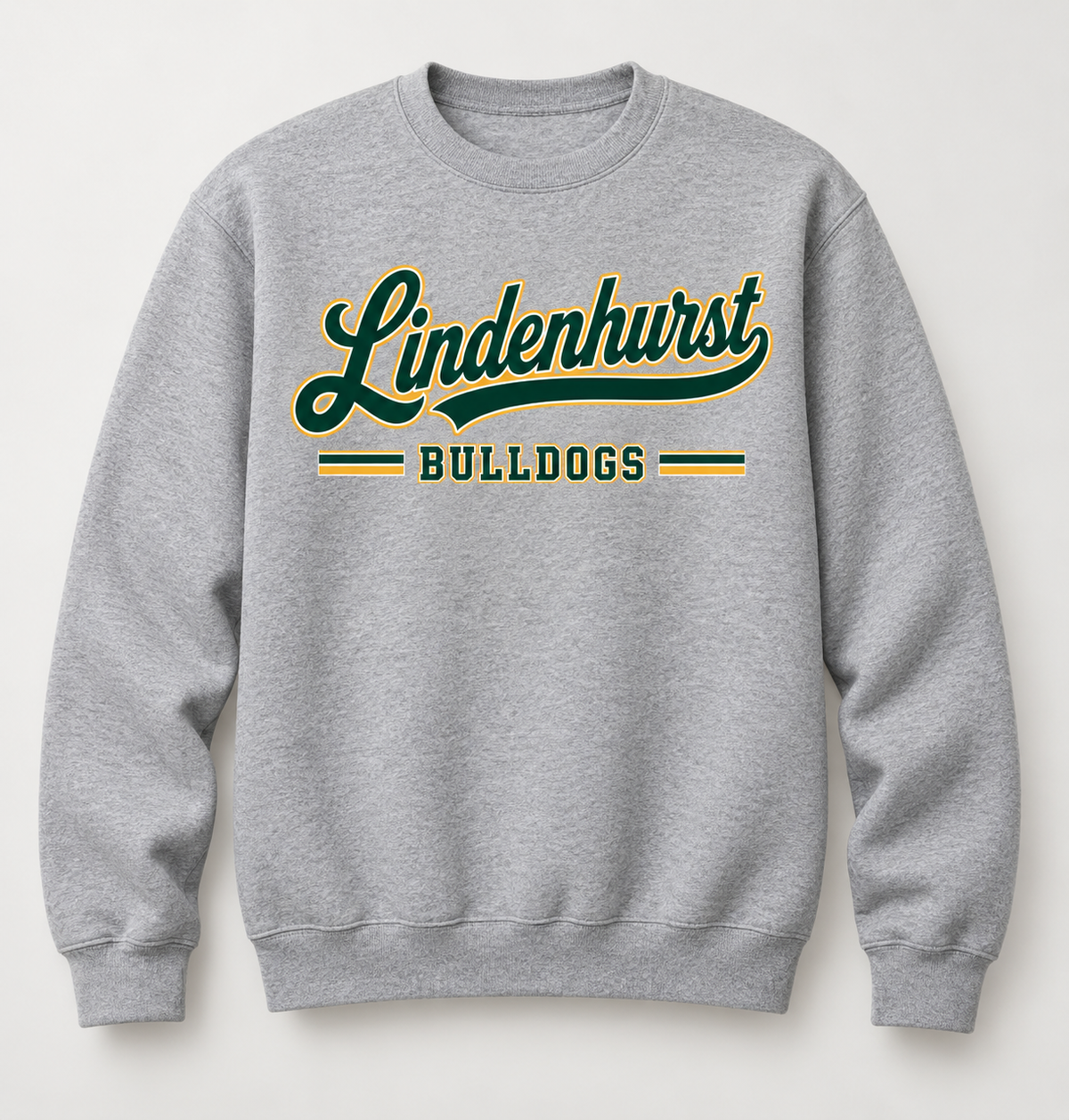 Lindenhurst Bulldogs Heritage Script Crewneck Sweatshirt in Heather Gray — front view