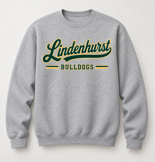 Lindenhurst Bulldogs Heritage Script Crewneck Sweatshirt in Heather Gray — front view