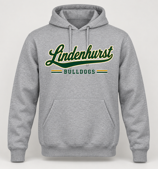 Lindenhurst Bulldogs Heritage Script Pullover Hoodie in Heather Gray — front view