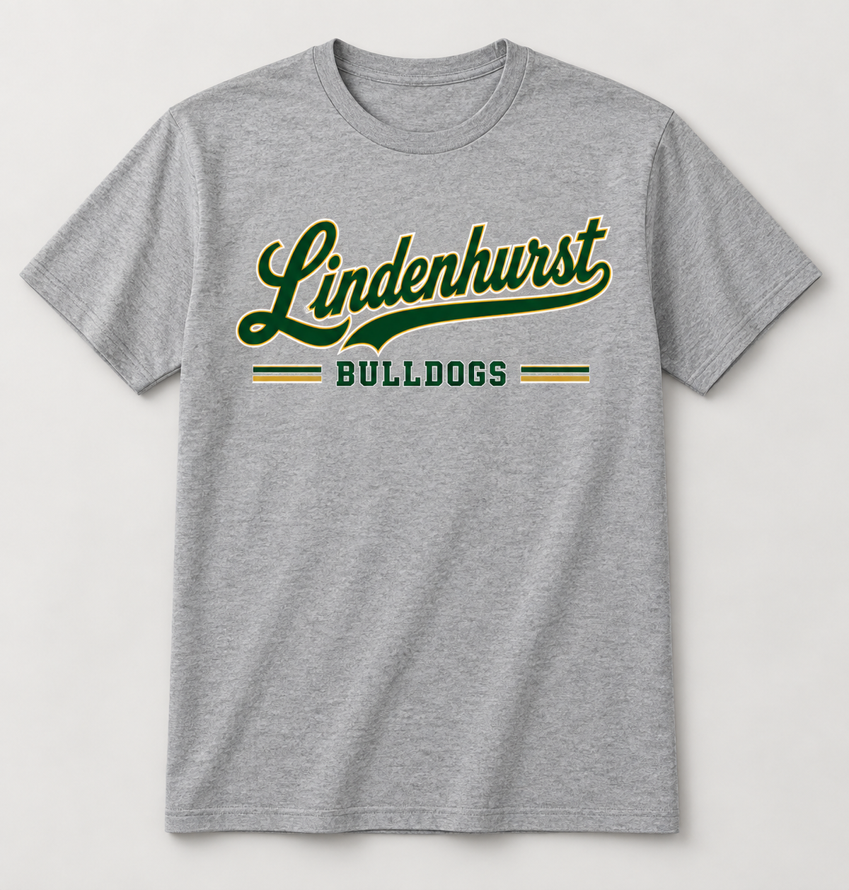 Lindenhurst Bulldogs Heritage Script Tee in Heather Gray — front view