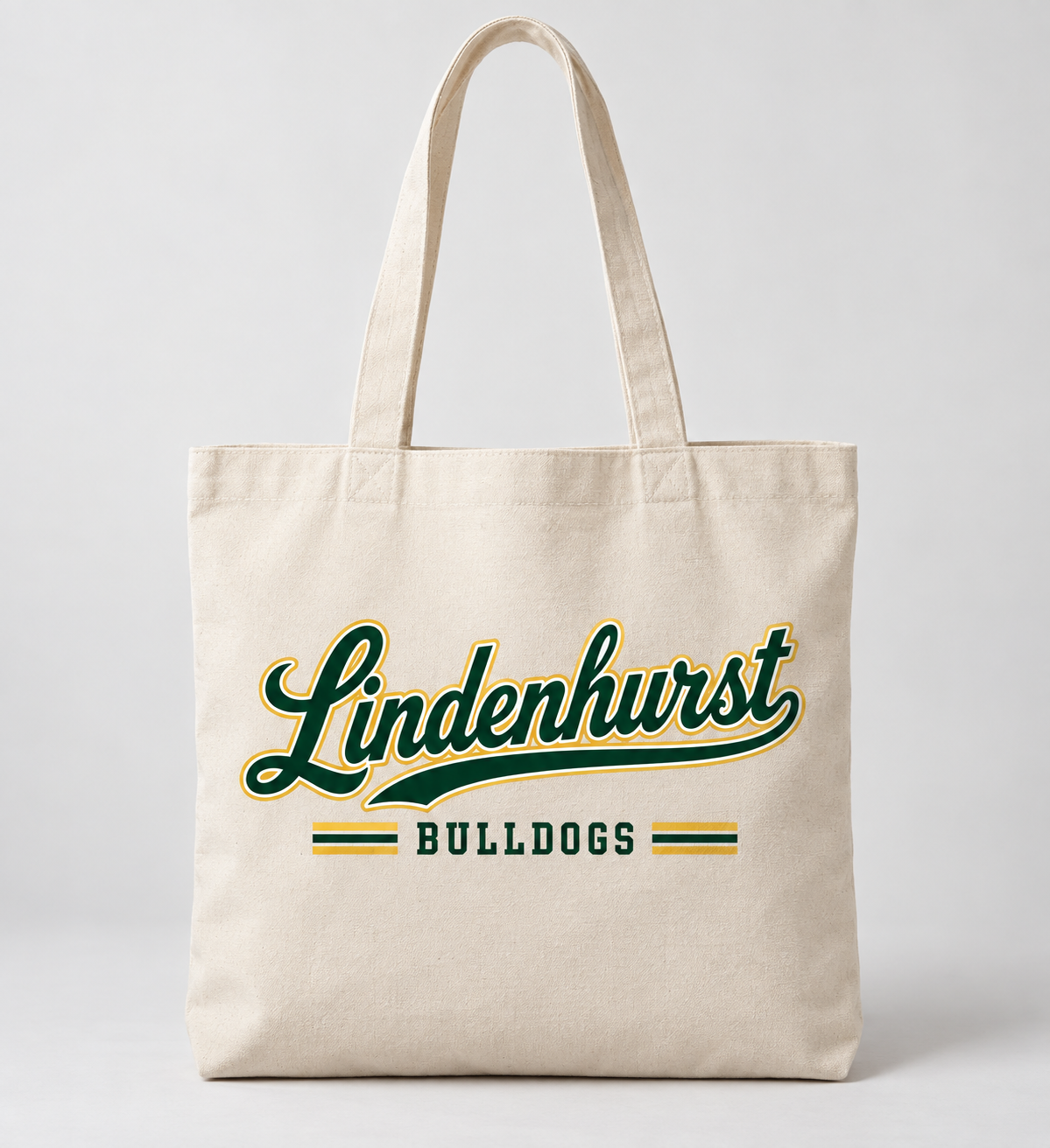 Lindenhurst Bulldogs Heritage Script Tote Bag in Natural — front view