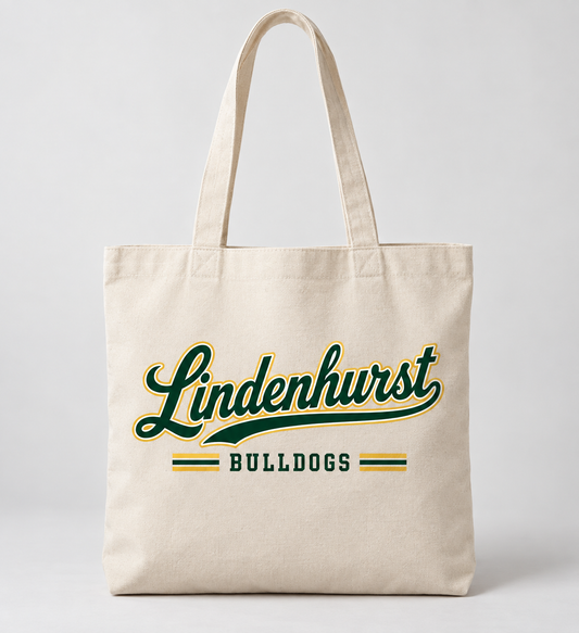 Lindenhurst Bulldogs Heritage Script Tote Bag in Natural — front view