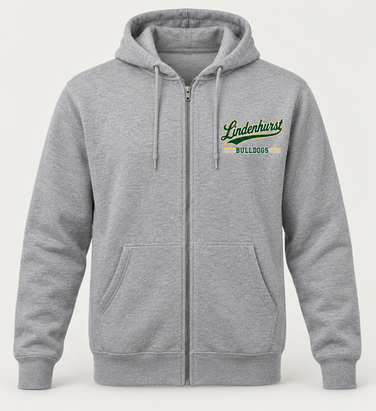 Lindenhurst Bulldogs Heritage Script Zip Hoodie in Heather Gray — front view