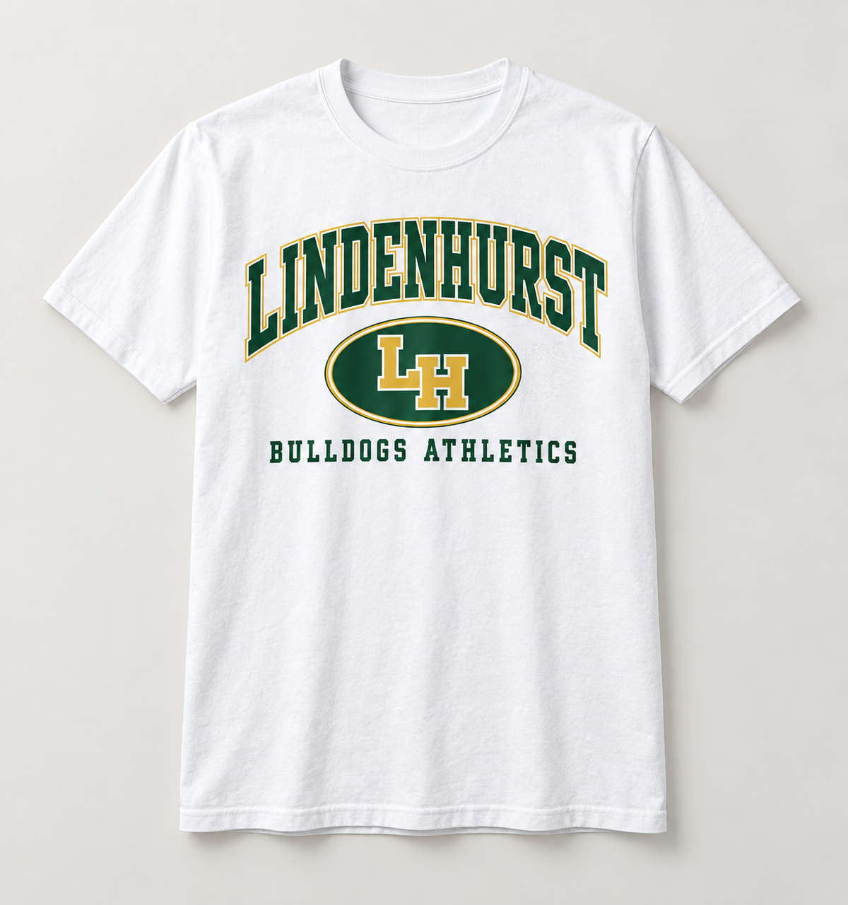 Lindenhurst Bulldogs Stadium Crest Tee in White — front view