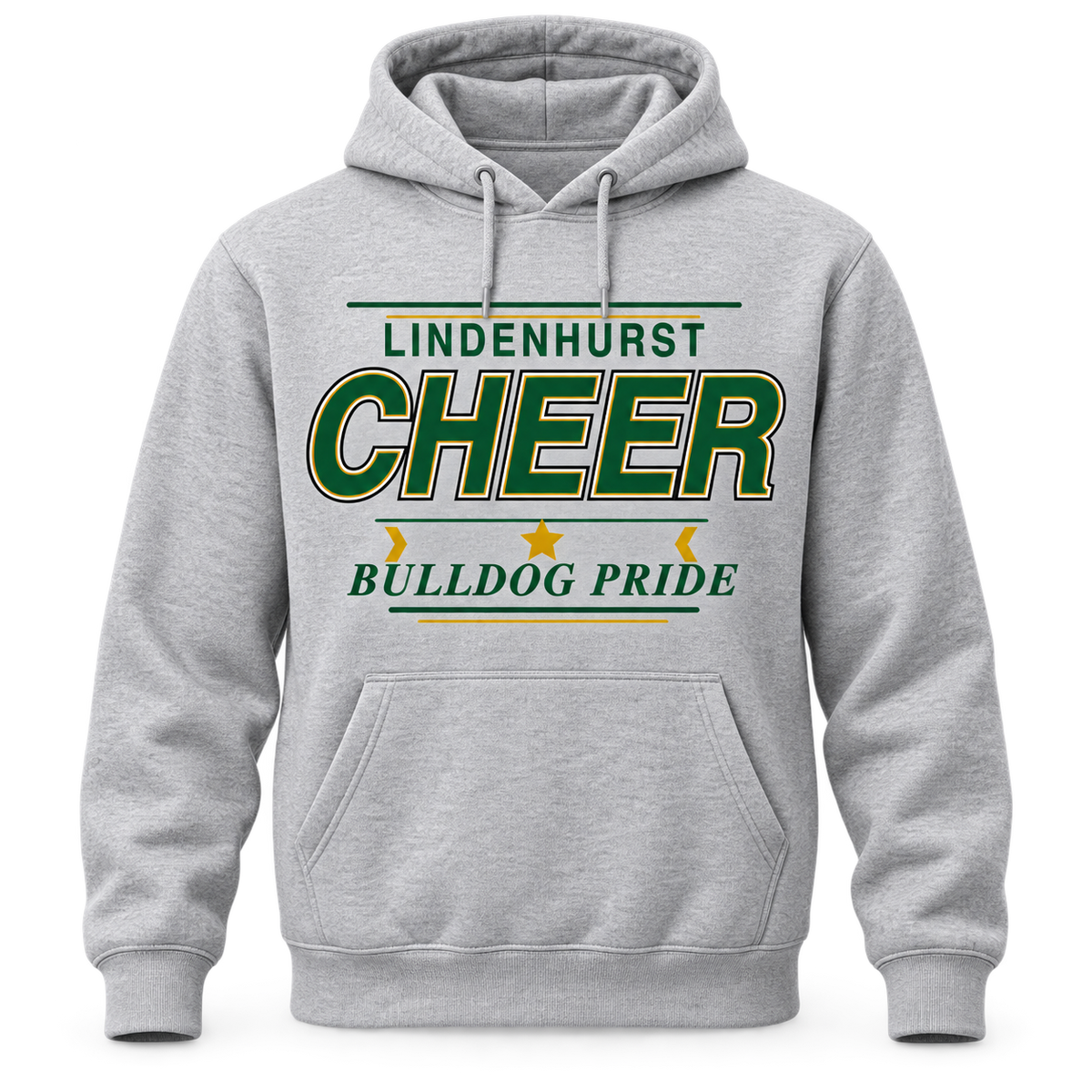 Sport Grey Lindenhurst Bulldogs Cheer Pro Stack adult pullover hoodie, front view