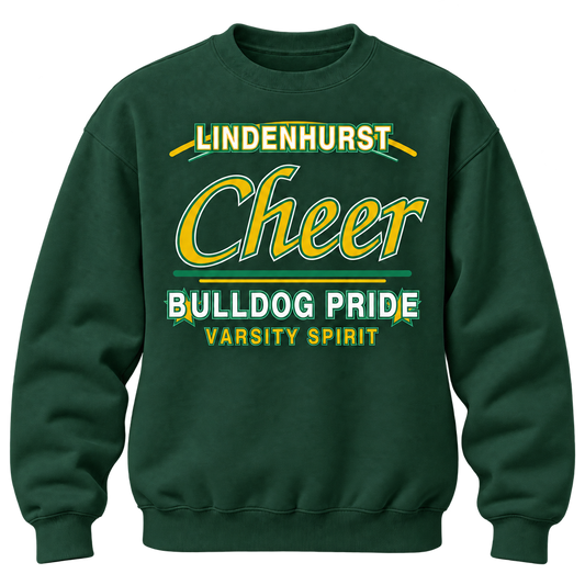 Forest green Lindenhurst Bulldogs Cheer Varsity Script adult crewneck sweatshirt