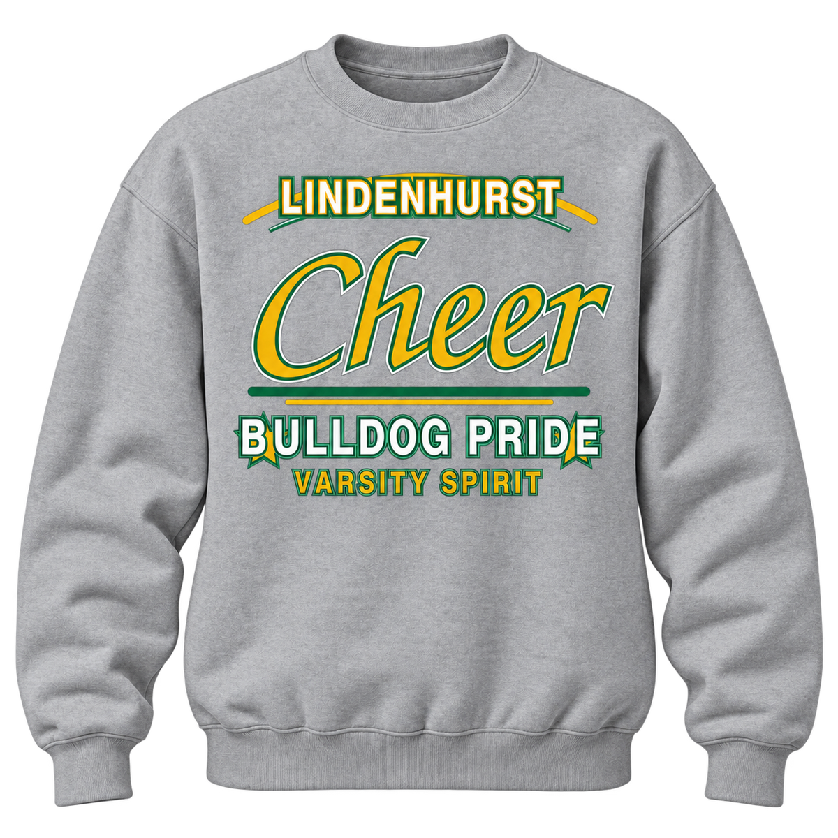 Sport grey Lindenhurst Bulldogs Cheer Varsity Script adult crewneck sweatshirt