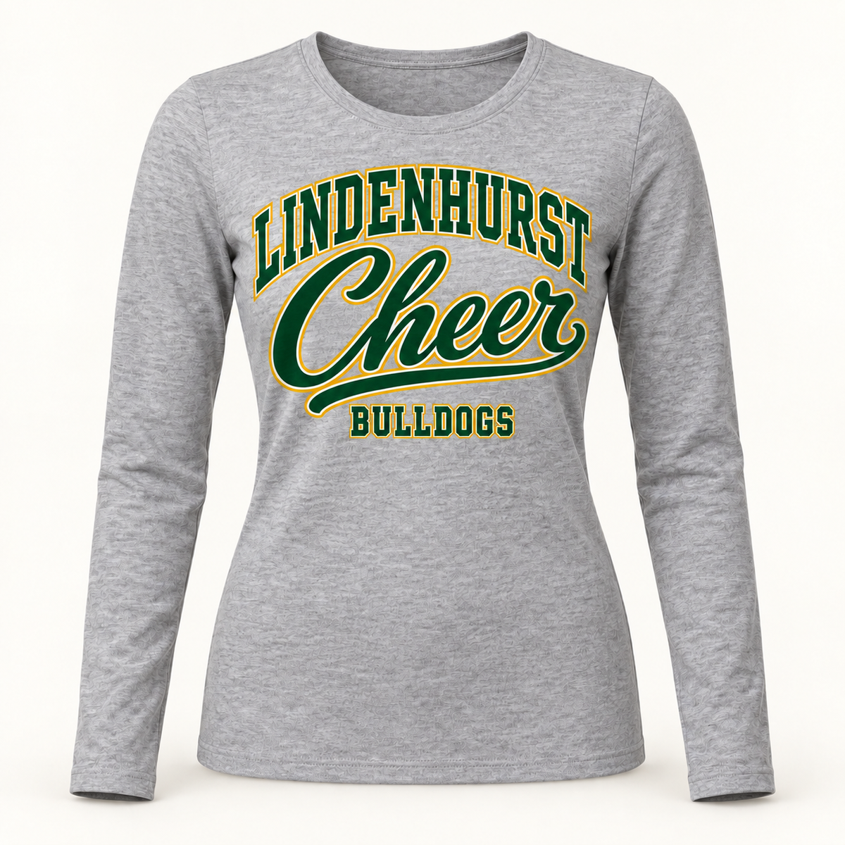 Lindenhurst Bulldogs Cheer women's varsity-script long-sleeve tee in Athletic Heather