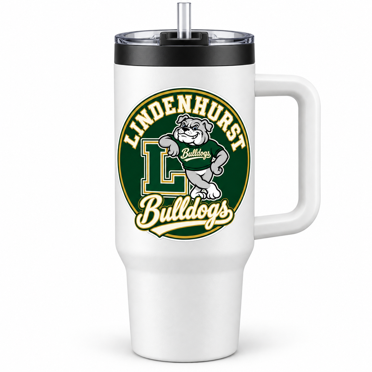 Lindenhurst Bulldogs Circle 40 oz Handled Tumbler White