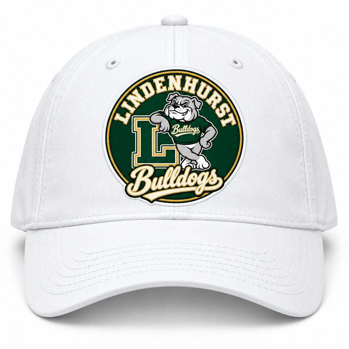 Lindenhurst Bulldogs Circle Baseball Cap White