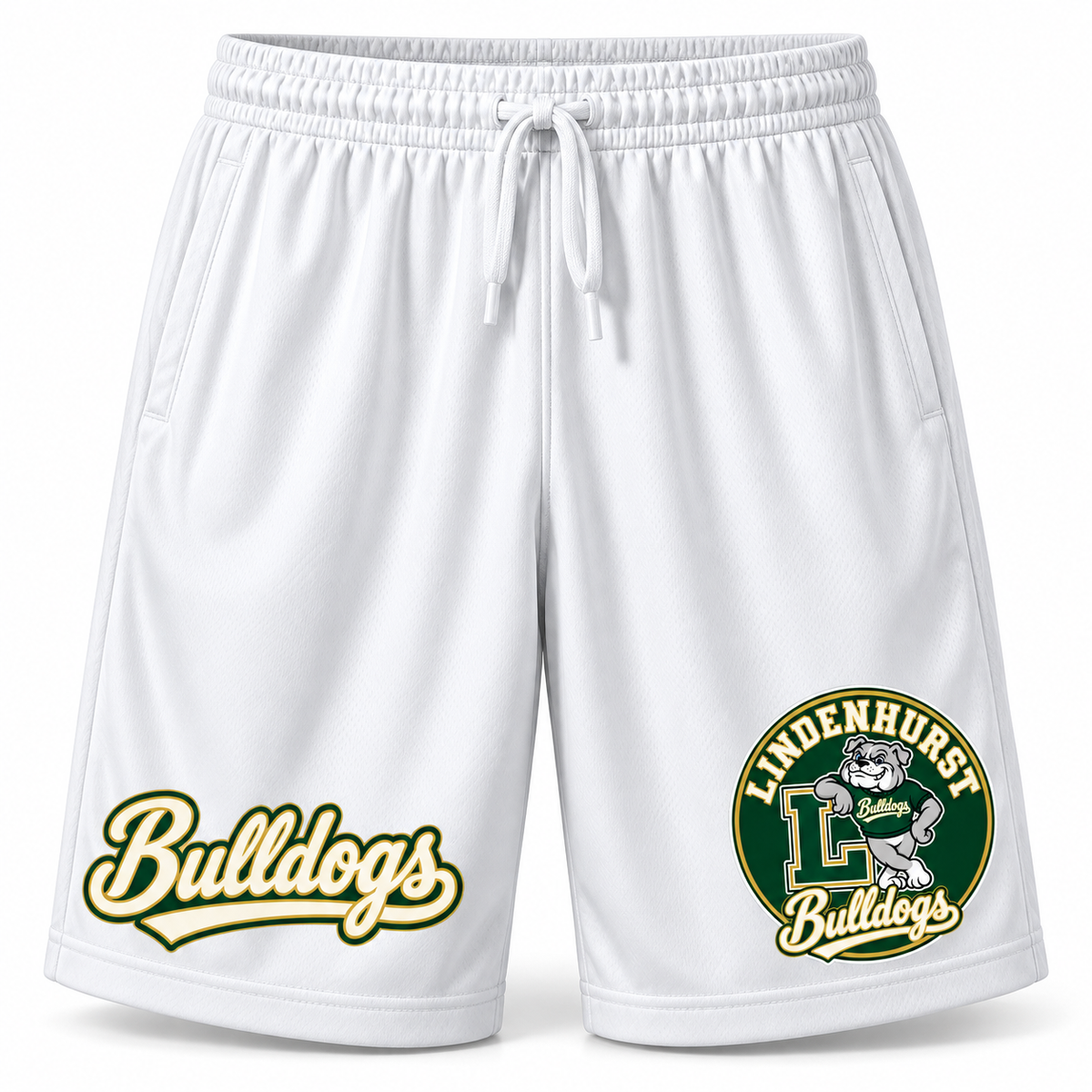 Lindenhurst Bulldogs Circle Basketball Shorts White