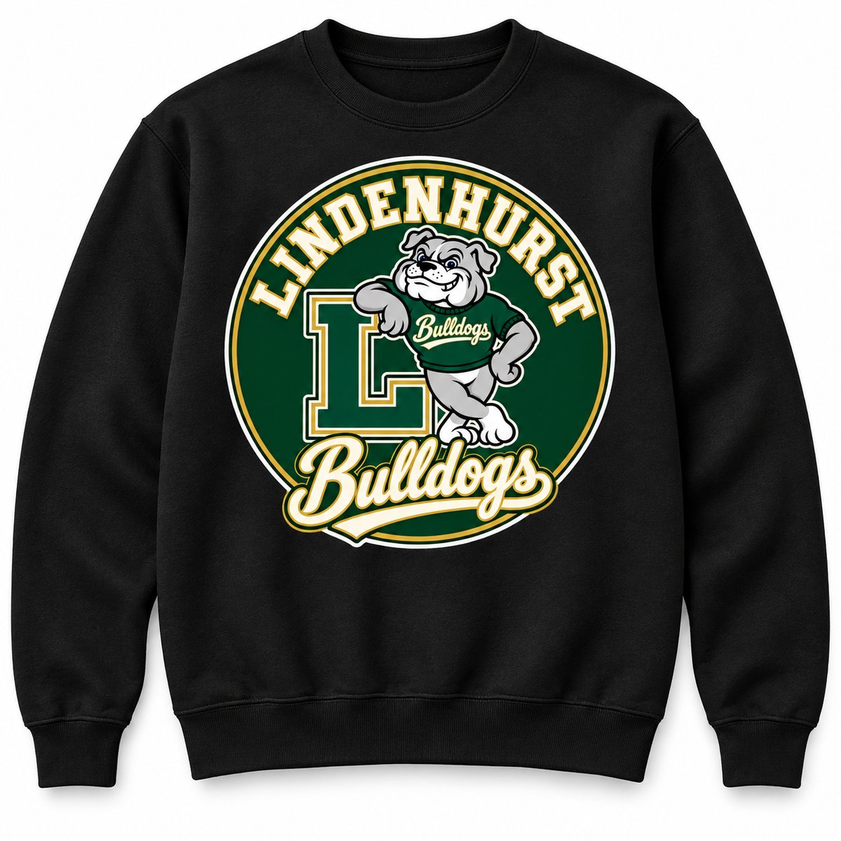 Lindenhurst Bulldogs Circle Crewneck Sweatshirt Black
