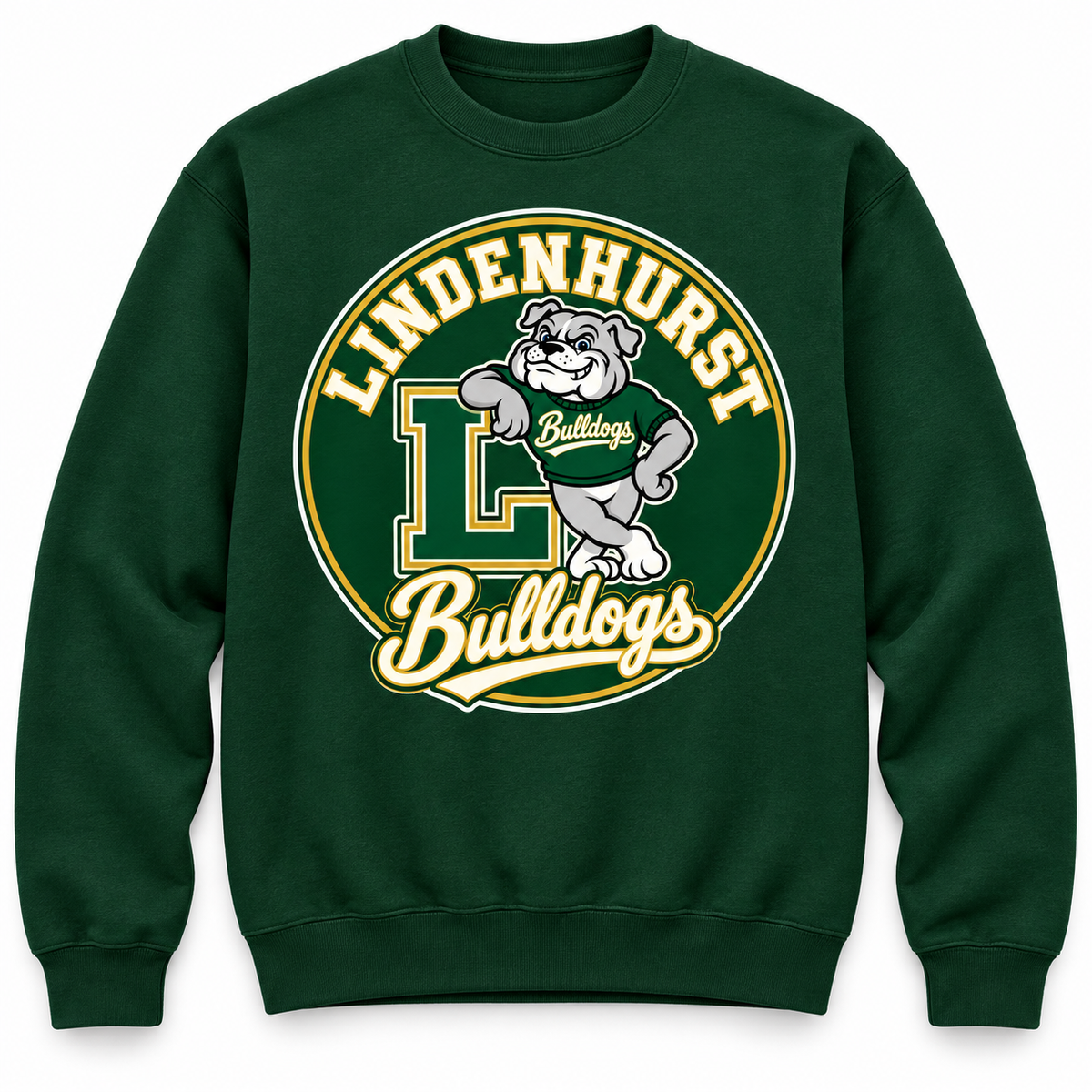 Lindenhurst Bulldogs Circle Crewneck Sweatshirt Forest Green