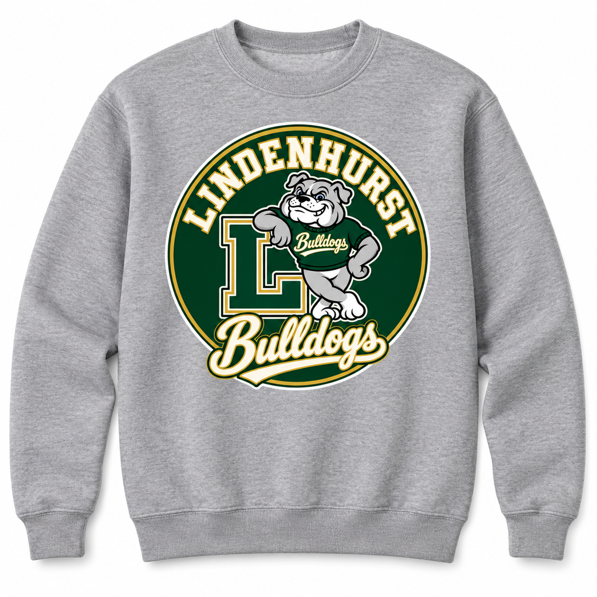 Lindenhurst Bulldogs Circle Crewneck Sweatshirt Heather Gray