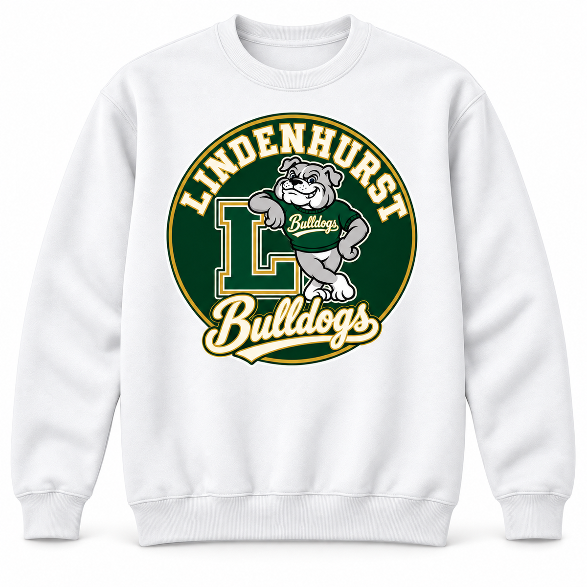 Lindenhurst Bulldogs Circle Crewneck Sweatshirt White